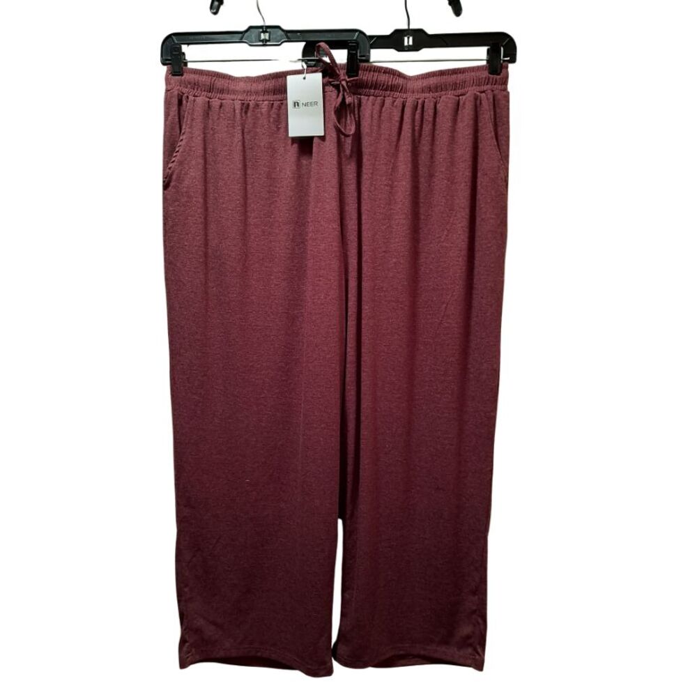 Neer Pull-On Wide Leg Crop Pants Women 5X Plum Heather Lounge Yoga NWT 46x27